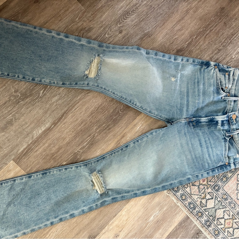 Mother Light Blue Denim Jeans, the insider flood fray